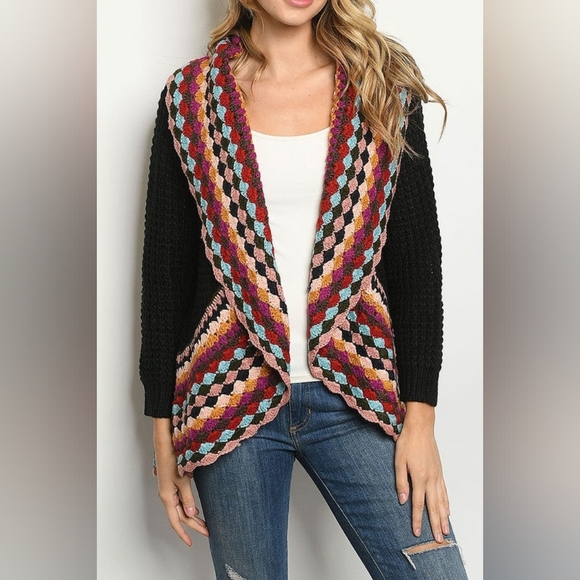 Pom Pom Boutique Sweaters - Pom Pom Boutique Multicolor Crochet Open Front Cardigan Womens Small/Medium
